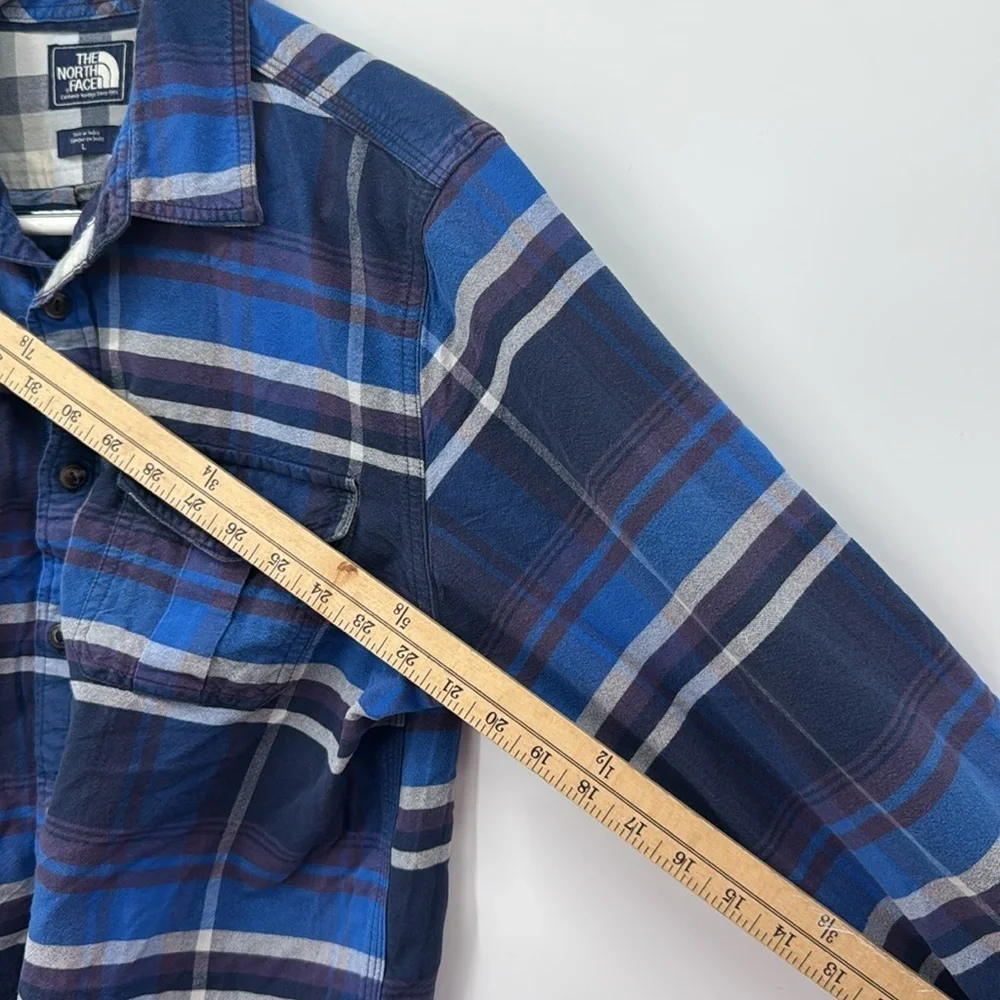 The North Face Plaid Button Up Shirt 100% Cotton Rust Blue Mens L